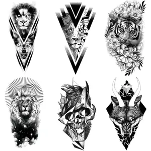 BAGHPBM Temporary Tattoos Set of 6 Dark-Themed Realistic Waterproof Tattoos with Wolf Lion and Eagle Designs
