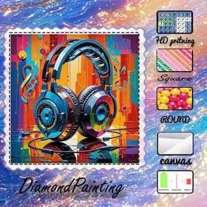 DIY 5D Flocking Cloth Diamond Painting Kit, AB Drills, Fairy Dust Drills, Crystal Drills, Headphones, Notes, Colorful Diamond Embroidery, Special Craft Diamond Art Kit, Wall Decor, Gift for Family, Lover, Friends, Handicraft