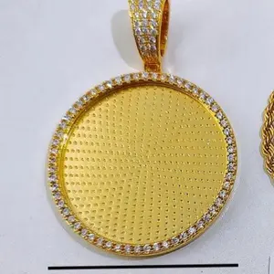45mm Custom Round Picture Pendant with Gold Plated Finish and Cubic Zirconia Border for Personalized Jewelry JUST PENDANT