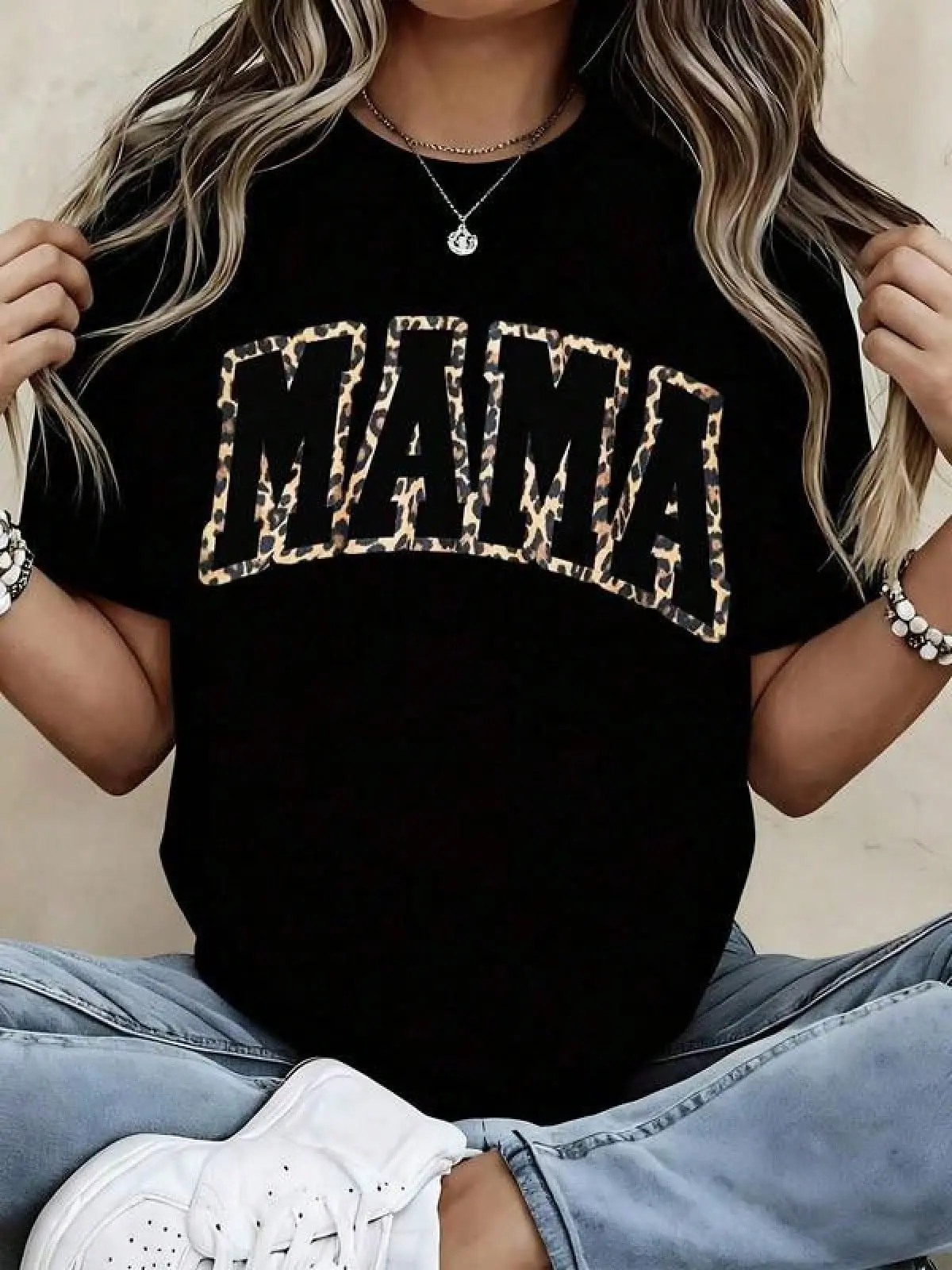 Graphic-Shirt Cotton Tees Size PlusCasual Mama Leopard Print T Shirt Black Lettering For Motherhood And Everyday Wear ,Y2K,Oversized Shirt Men,Summer