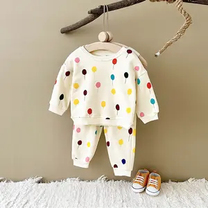Two-Piece Spring/Autumn Baby Outfit Colorful Balloon Print Crewneck Sweatshirt + Loose Long Pants Infant Toddler Set