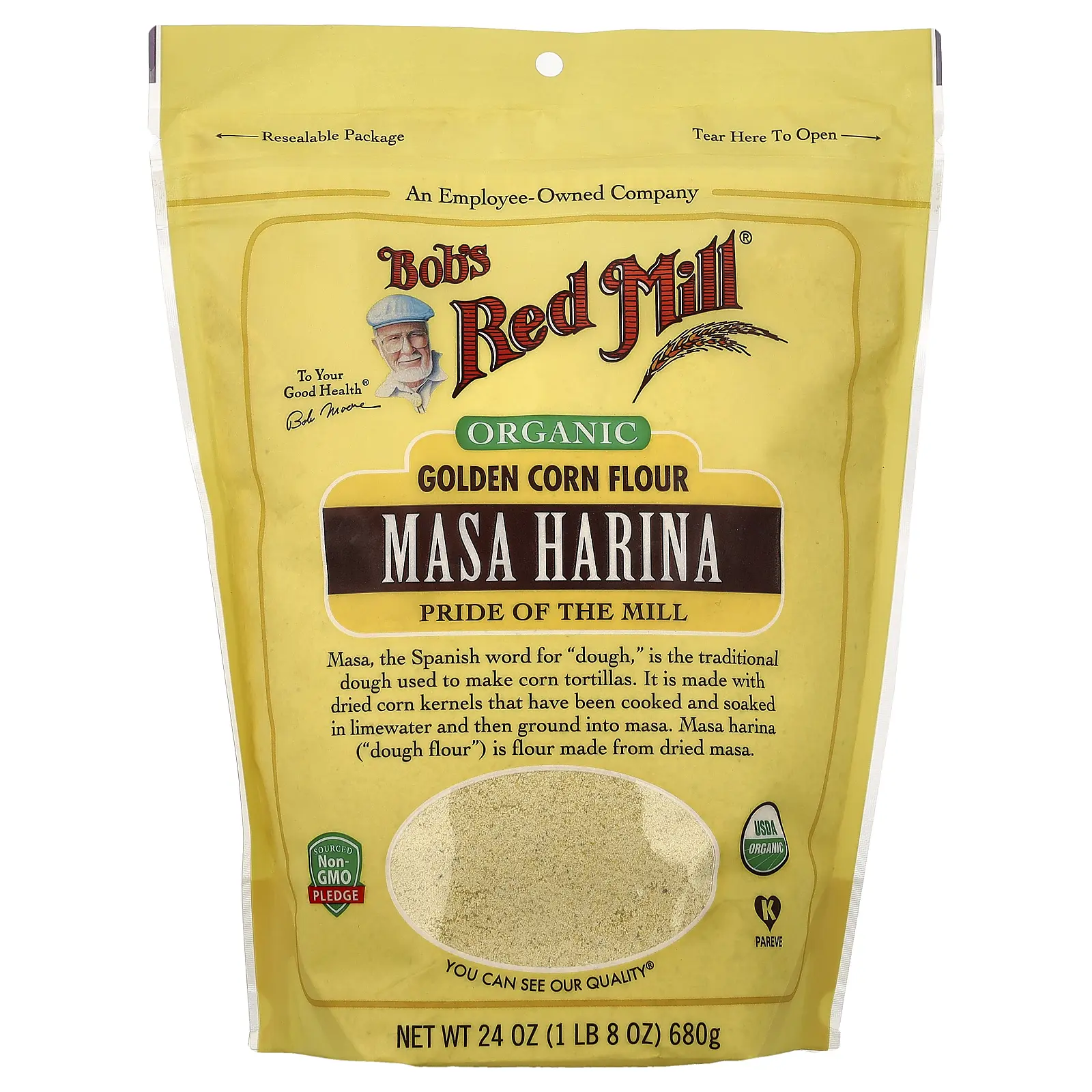 Bob's Red Mill Organic Golden Corn Flour, Masa Harina, 24 oz (680 g)