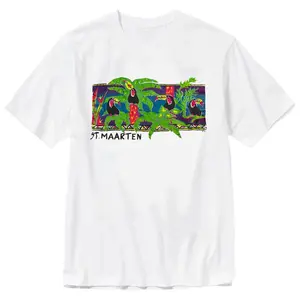 Vintage Saint Maarten White Single Stitch 90s Caribbean Shirt, Neon Palm Tree Beach Shirt, Unisex Cotton Basic Men's T-Shirt