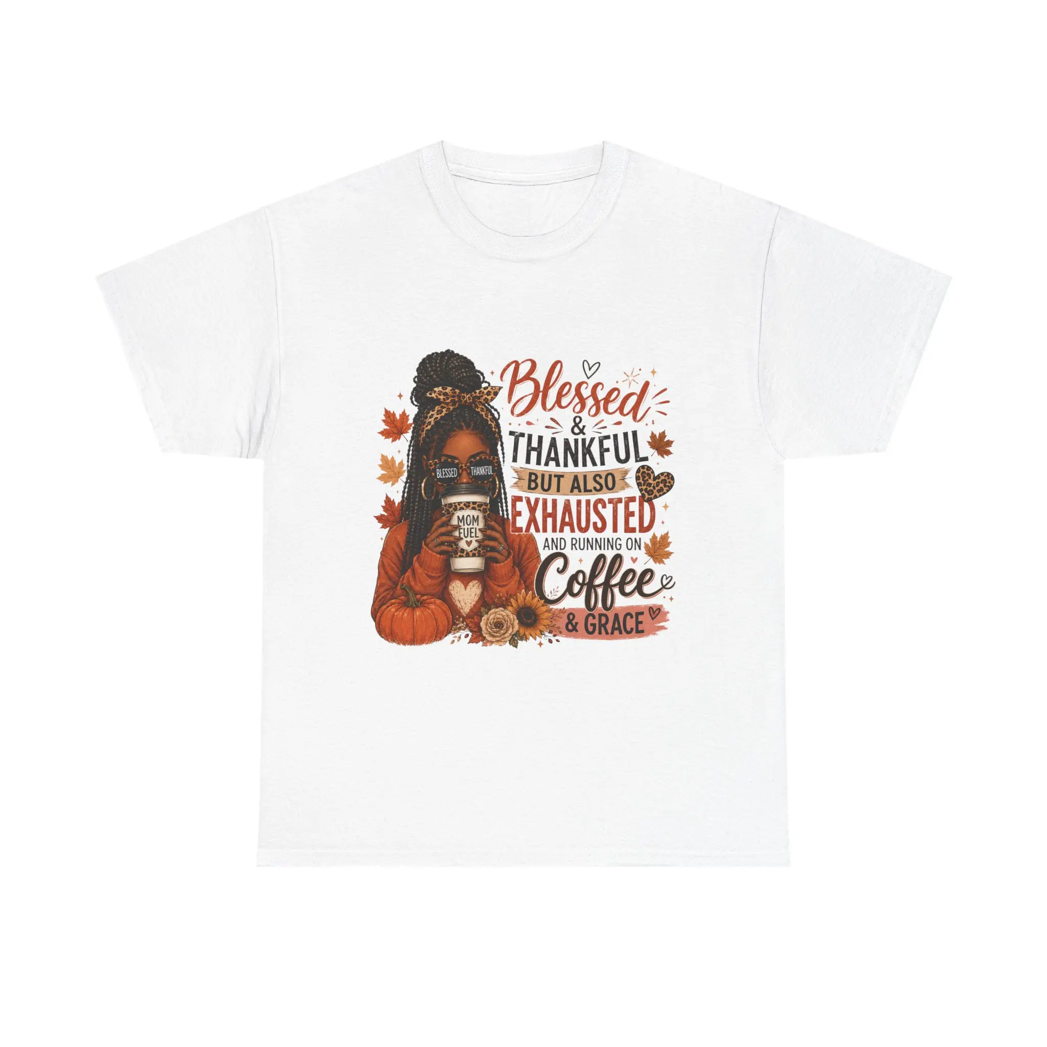 Women's Round Neck Short-Sleeve Jersey T-Shirt - Thankful & Blessed Fall Graphic, Lembut Nyaman Heavy Cotton Kerah Top