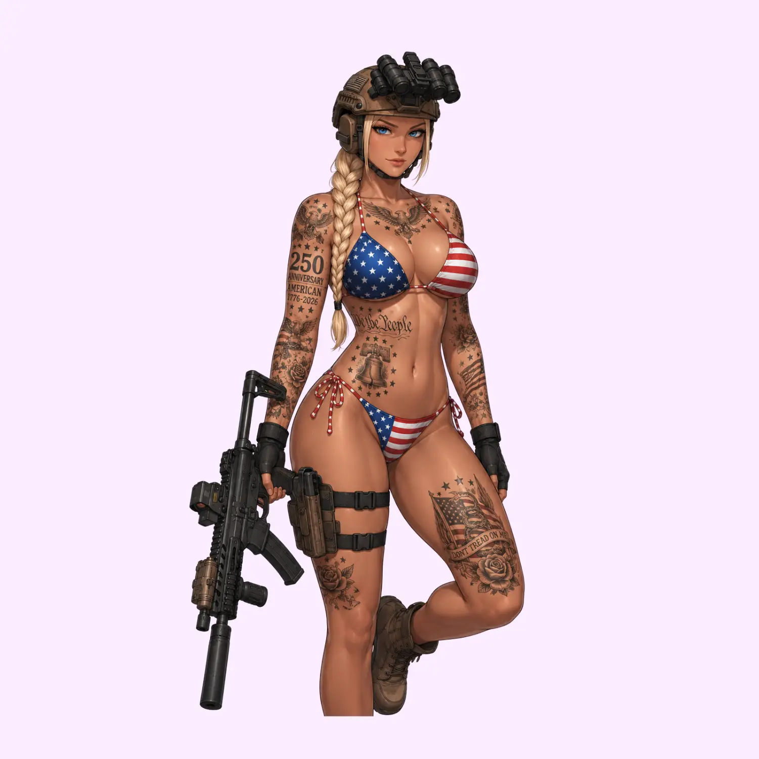 Patriotic American Pin-Up Girl Sticker | 250th Anniversary USA Heritage Vinyl Decal for Laptop Water Bottle Car Window
