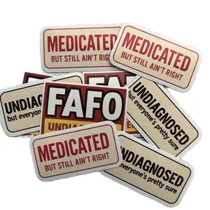 Dark Humor Vinyl Stickers 9pc - Medicated But Still Ain't Right & Undiagnosed Designs for Unique Decor