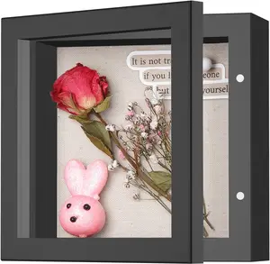 8x10 Shadow Box Frame with Linen Back - Sturdy Memory Display Case of Flower, Pictures, Medals and More, Black