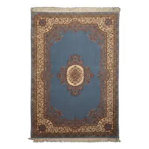 6x9 Hand Knotted Wool Blue French Aubusson Savonnerie Traditional Plush Pile Rug