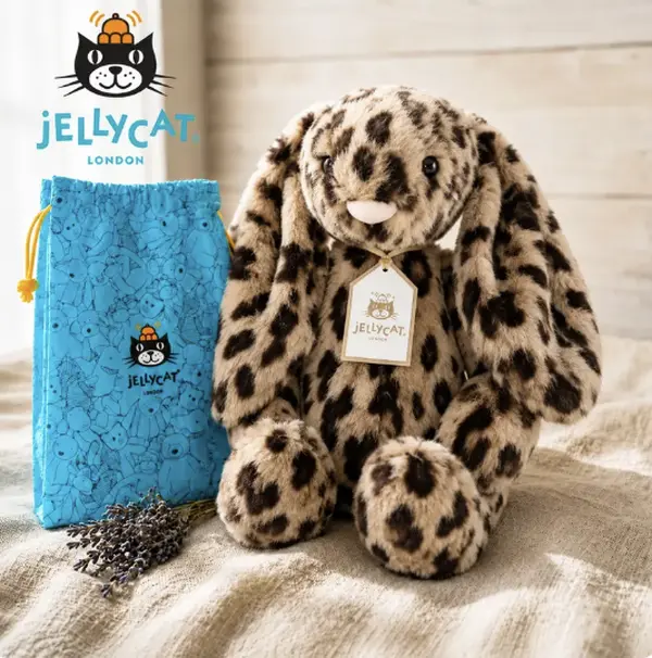 Jellycat Cobblehop Bunny Exclusive Plush Toy with Drawstring Gift Bag – Leopard-Print Long-Ear Stuffed Animal Gift for Birthdays and Collectors