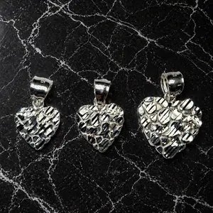 925 Sterling Silver Nugget Heart Pendant-Diamond Cut and Polish