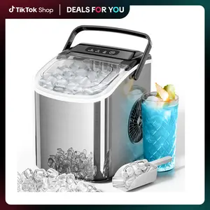 Kismile Countertop Bullet Ice Machine with Carry Handle, 26Lbs/Day, 9 Cubes in 6 Mins, Self-Cleaning for Home, Office, Kitchen (Black)