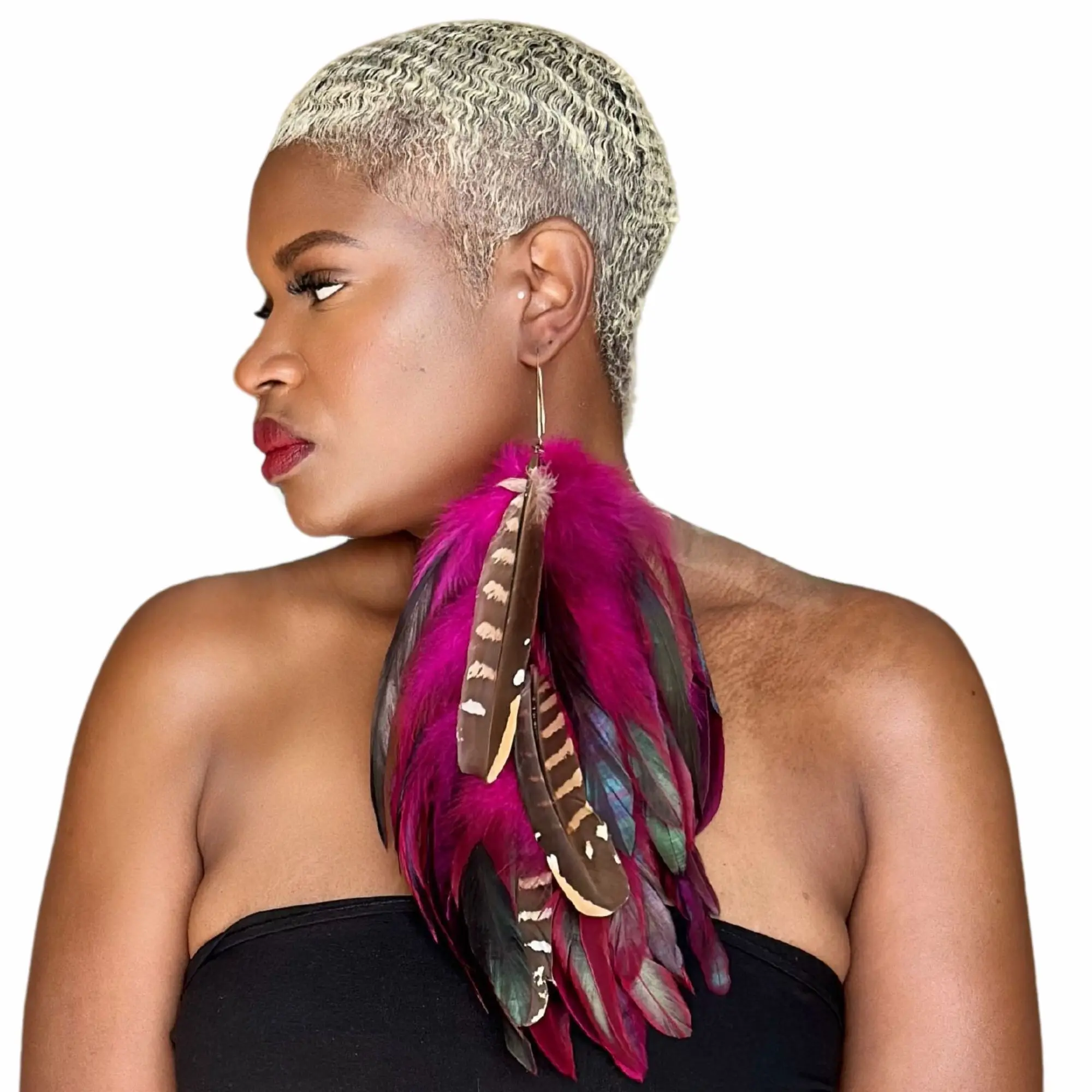 HALO FUCHSIA - MY FEATHER EARRINGS STYLISH CHIC ELEGANT