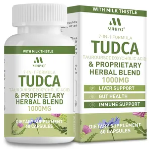 MIHIYO TTUDCA Supplement 1000mg - Bile Salts & Liver Support with Milk Thistle - 60 Capsules - Vegan, Non-GMO, Gluten-Free - 7-in-1 Herbal Blend for Gut Health & Immune Support