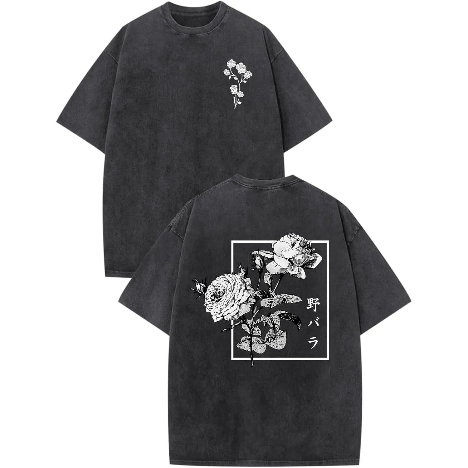 Men's Oversized Vintage Graphic Tees, Harajuku Streetwear Cotton Shirt with Rose Flower Print, Short Sleeve Crew Neck for Party, Tops, Cargo, Oversized Cut, Casual, Tshirts, Menswear, Round Neck, Flowers, Vintage Harajuku Vibe With Edge, Casual Wear, T-Sh