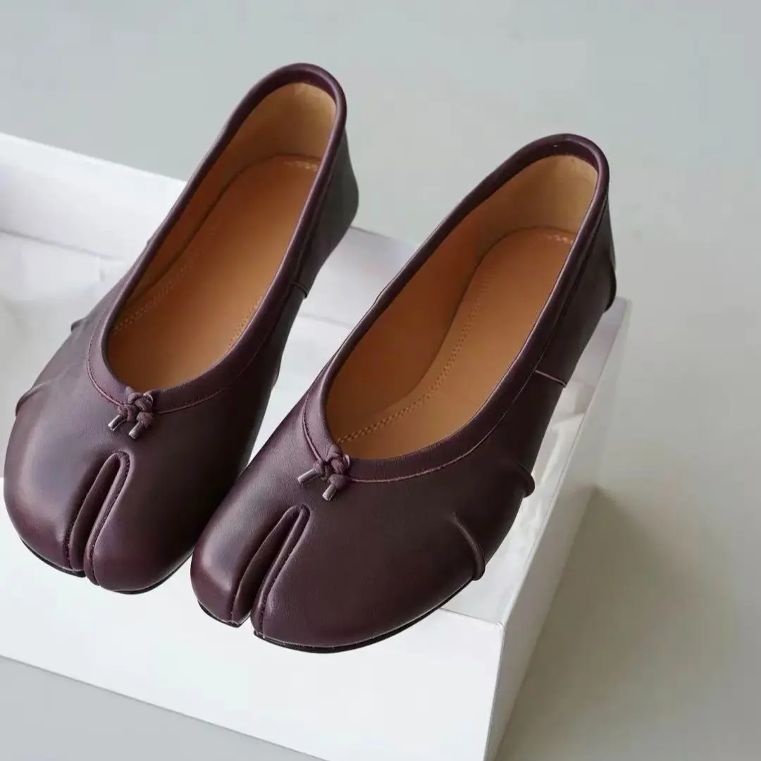 Women’s Minimalist Genuine Leather Round Toe Flat Slip-On Ballet Flats - Black/Brown, Comfortable Casual Wear Work Commuter Walking Shoes