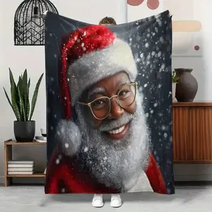 Black Santa Claus Blanket, African American Blanket, Winter Christmas Holiday Happy Christmas Blanket, Comfortable Warm Lightweight Soft Plush Flannel Sofa Blanket, Party & Office Kitten'S Is Favorite.Thoughtas Its loved Mon, m Christmas Decorations Blank