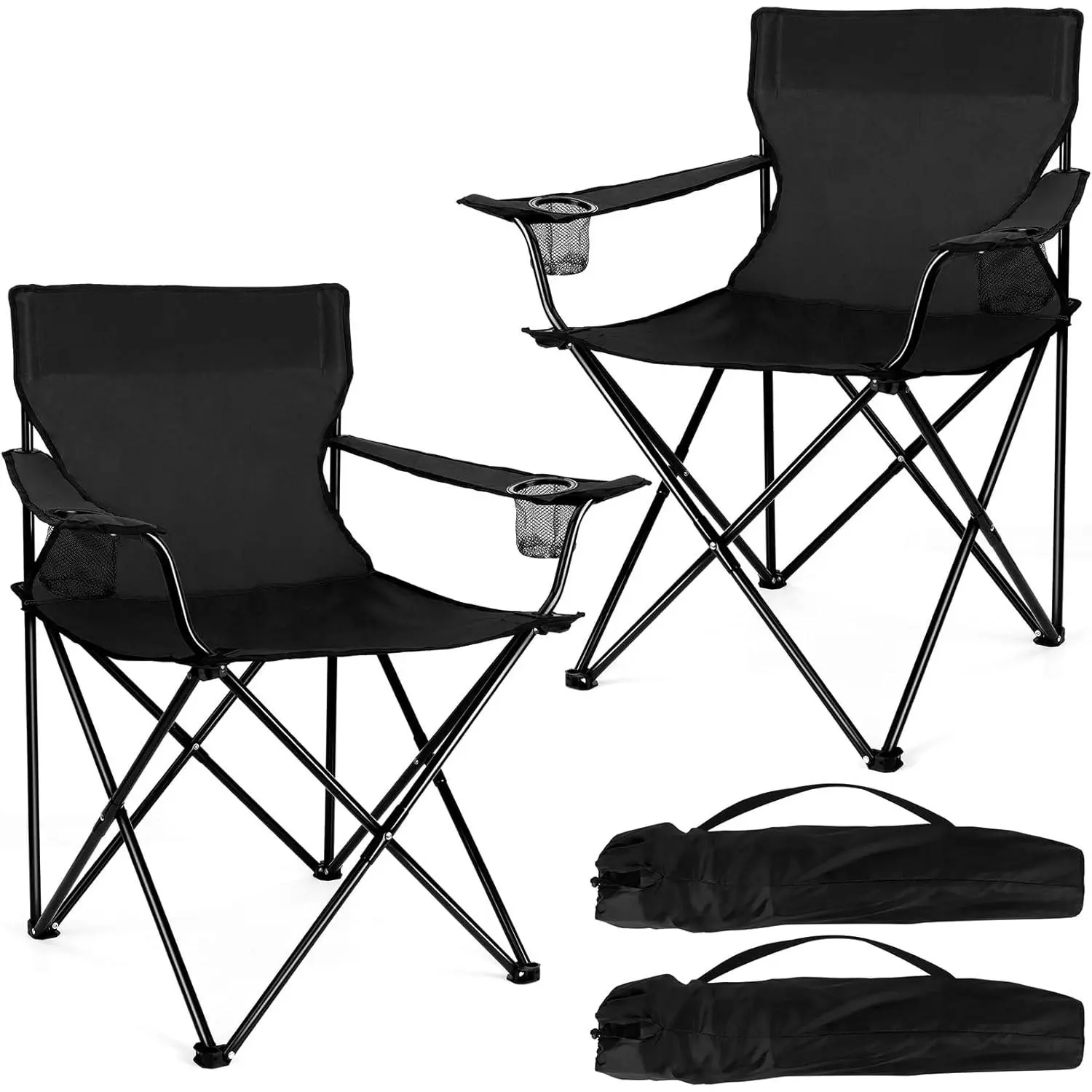 Portable Camping Chair, Outdoor Lawn Folding Chairs  Adults, Heavy Duty Large Foldable Chairs  Beach, Fishing, Tailgating and More Outdoor Sport, Carry Bag & Cup Holder
