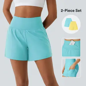 Halara 2-Piece Super High Waisted Back Pocket & Side Hidden Pocket 2-in-1 Yoga Shorts Set 5''-Longer Length#TikTokShopSpringGlowUp