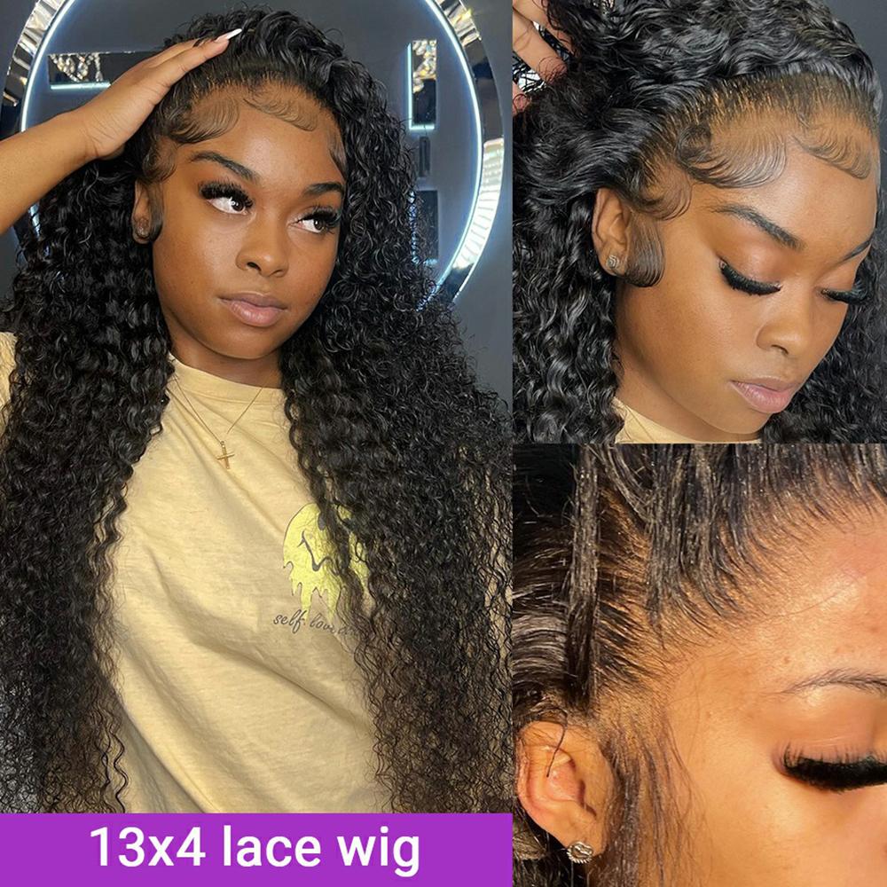 38 40Inch Deep Wave Frontal Wig Transparent 13x4 13x6 HD Lace Frontal Human Hair Wigs Curly Human Hair Lace Frontal Wigs For Women Natural Color PrePlucked Hairline
