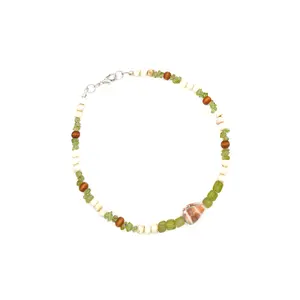 Hawaiian Cone Snail Shell, Peridot, Bone & Wood Bead Anklet