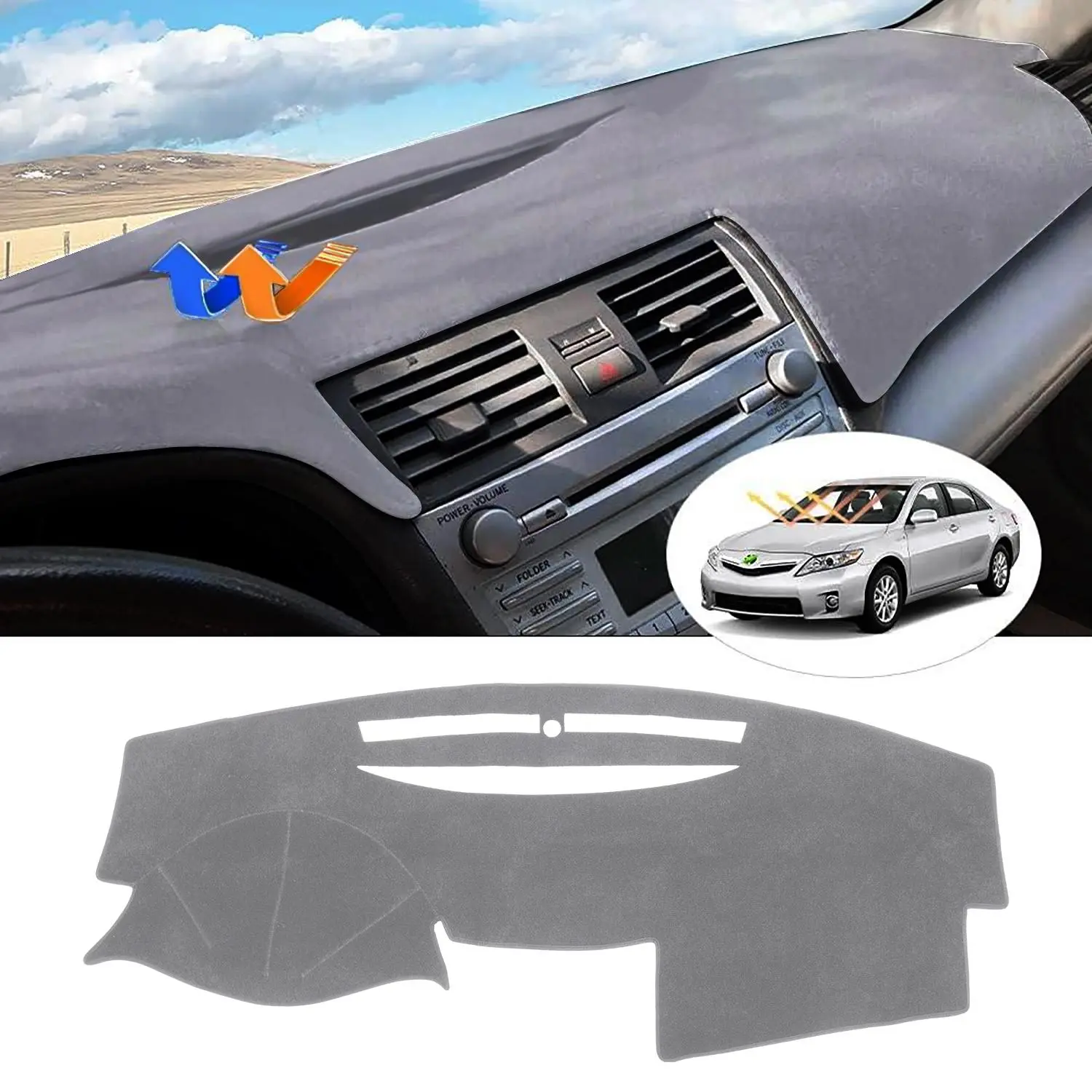 KUST Gray Dash Cover Fit for 2007-2011 Toyota Camry, Dashboard Mat Exact Fit for Camry Interior Accessories Dashboard Pad Carpet Dash Mat Sunshade Non-Slip Polyester Protector No Glare Black