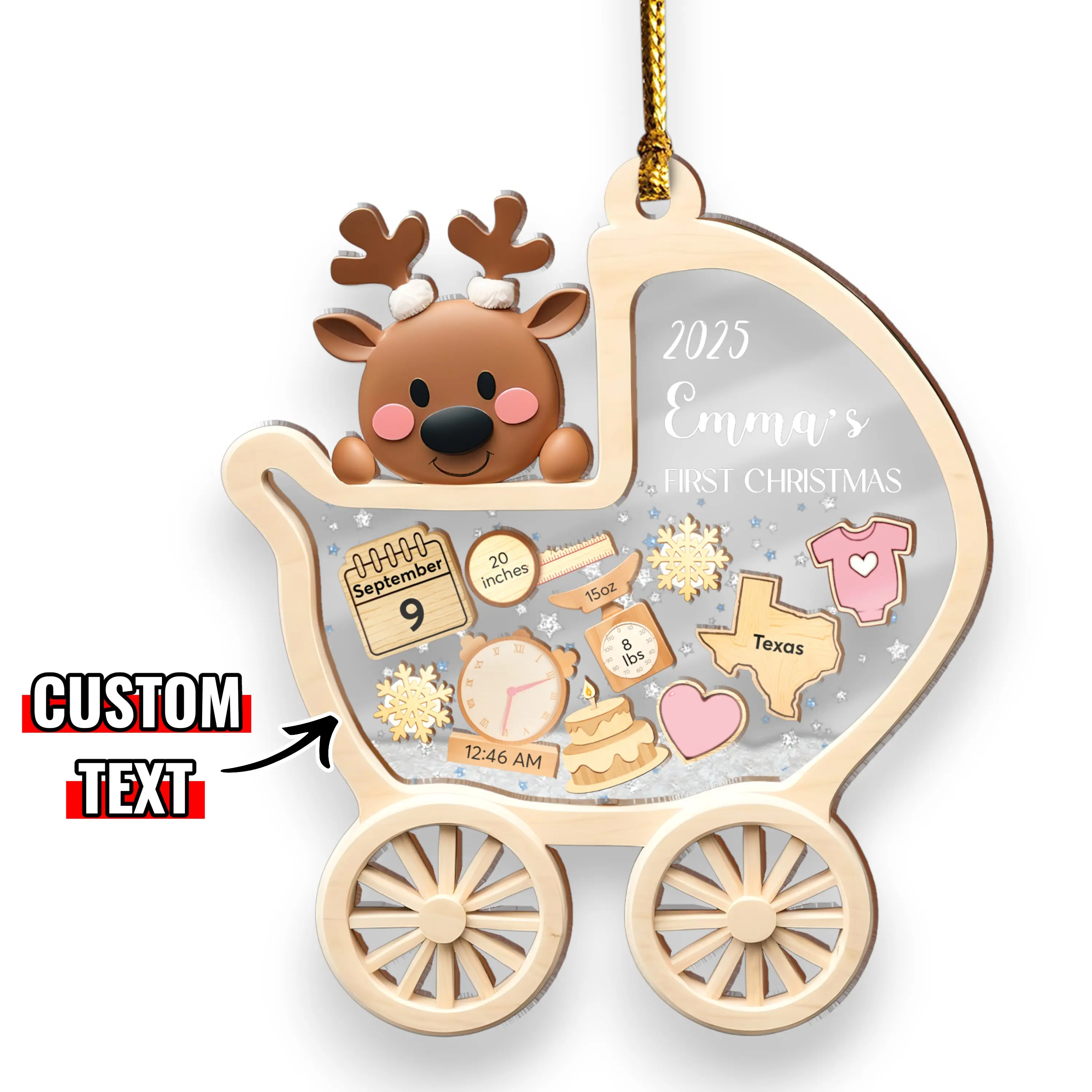 Personalized Baby's First Christmas Ornament 2025 Custom Baby Boy Girl First Christmas Bauble Newborn Gift 4D Shake Ornament for Babies with Custom Text and Teddy Bear Design