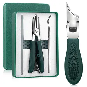 Eagle Beak Beveled Nail Clippers,Wide Jaw Opening Anti-Splash Slanted Nail Clipper,Edge Nail Clippers 3-Piece Set,Long Handle Wide Jaw Opening Anti-Splash Slanted Nail Clipper for Men Women(Green)