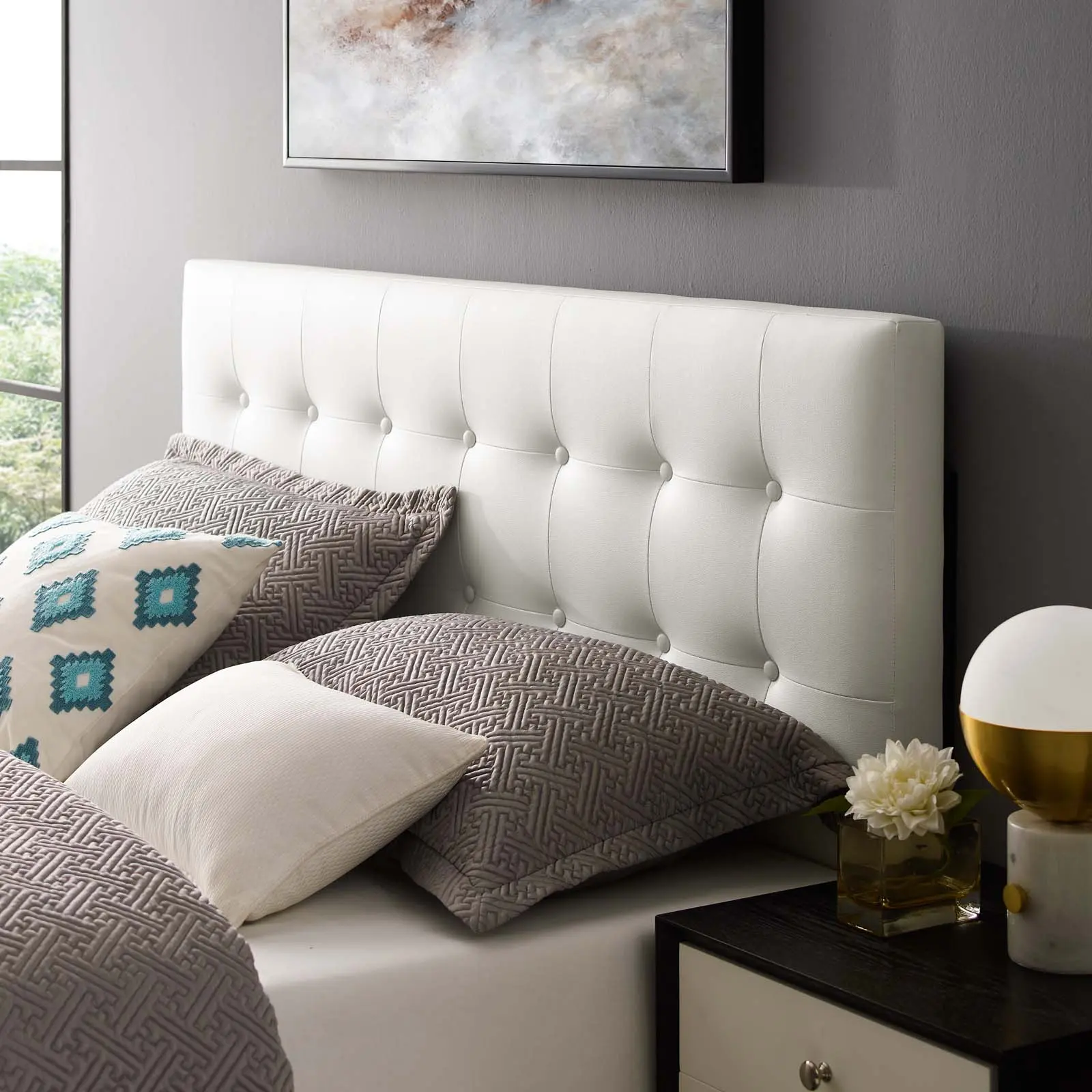 Modway Emily Full Upholstered Vinyl Headboard in White Modway Emily Full Upholstered Vinyl Headboard in White