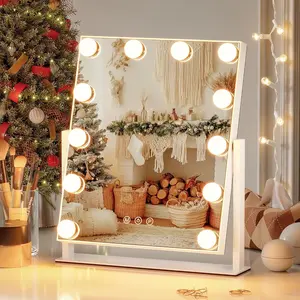 Mirror with Lights, 12 Bulbs Makeup Mirror with   Control, 3-Color Dimmable Lighting, 360? Rotation
