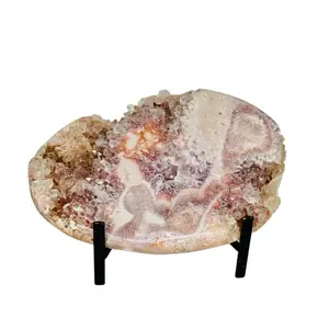Pink Amethyst Druzy Slab with Stand | Polished Crystal Decor | 9x6” Statement Piece