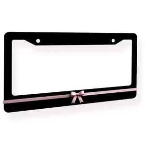 Pink Bow Aluminum License Plate Frame, Universal US Standard Fit Automotive Registration Plate Holder