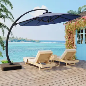 360° Rotation Offset Patio Umbrella with 350LBS Base Included, 220g PA Coated Fabric Cantilever Umbrella for Outdoor Patio Poolside