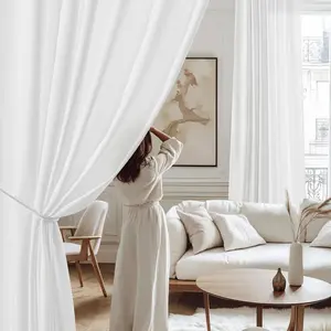 NICETOWN Non-See-Through Off White Sheer Curtains 96 inches Long 2 Panels, Privacy Rod Pocket & Back Tab Window Drapes Light Filtering for Bedroom/Living Room, W52 x L96