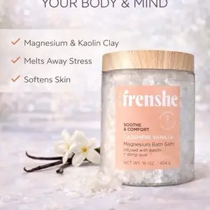 Frenshe Magnesium Bath Salts Sooth & Comfort Cashmere Vanilla 16oz for Relaxing Bath Time