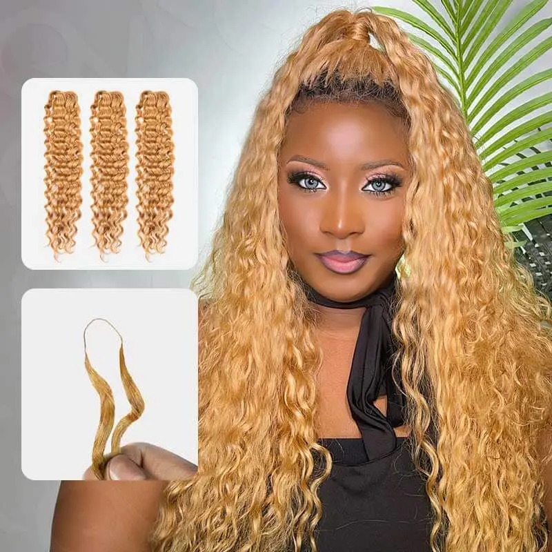 QVR Reddish Brown Human Crochet Hair Water Wave Machine Made #27 Feather Crochet Hairstyle TikTokShopBlackFriday