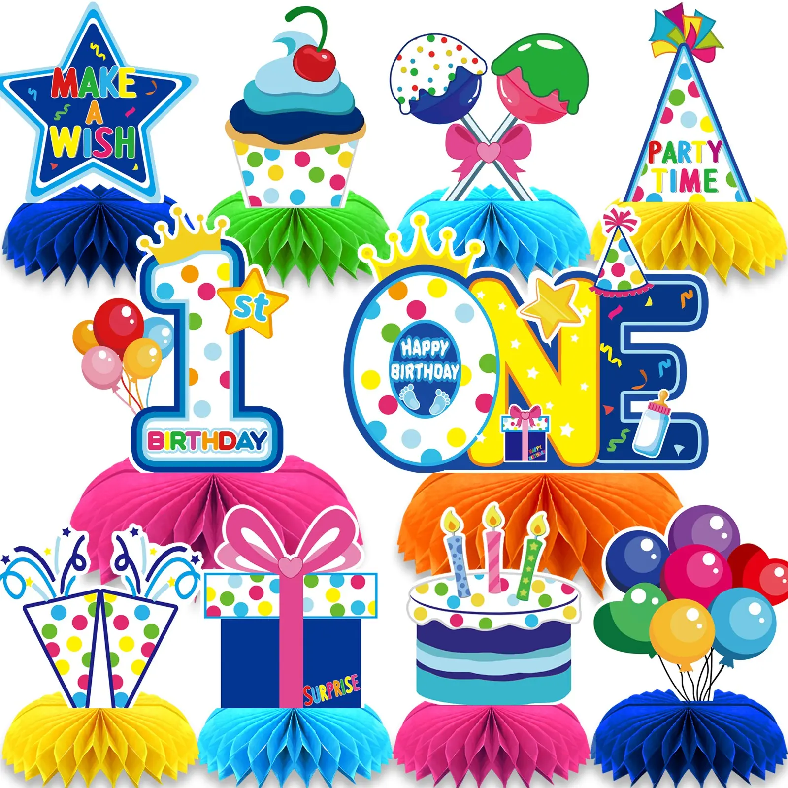 10pcs 1st Birthday Table Decorations, Colorful '1' Shape Hive Centerpiece, Perfect for Baby Shower & Party Decoration