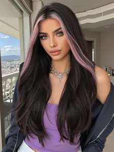 Bangs Highlighted 24 Inch Synthetic Wig Natural Look, Heat Resistant Fiber Hair for Daily Use, Perfect for Parties and Everyday Wear, Natural Looking Wig