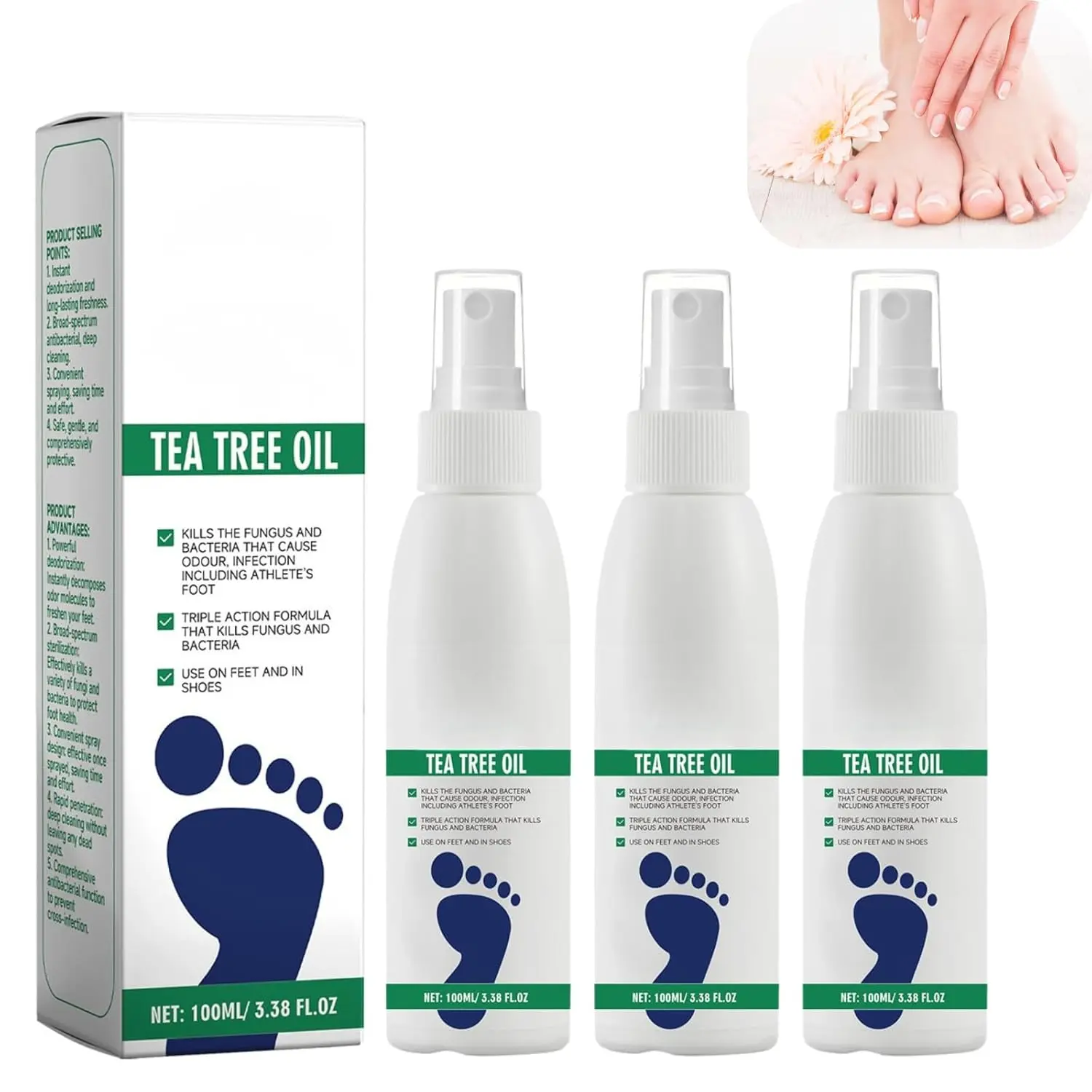 Tea Tree Oil Foot Spray, Foot Deodorizer for Odor Control & Dry Feet Care, Foot and Nail Spray for Fresh Feet, Moisturizing Foot Care Spray with Aloe Vera, Travel Friendly Hydrate
