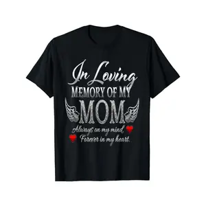 In Loving Memory of My Mom Angel Wings Graphic Tee Mens Short Sleeve Crewneck T Shirt Soft Cotton Casual Streetwear Gift for Son Husband Dad