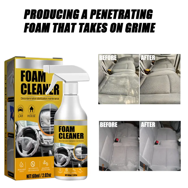 Spray, Foam, Wipe-Free! Waterless Interior Cleaner – Lifts Dirt & Odors in 60s, Safe for Fabric, Leather & Carpet, No Residue, Fresh Citrus Scent
