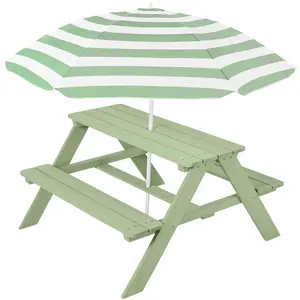 Best Choice Products Outdoor Wooden Kids Picnic Table with Umbrella, Activity Table, 220 lb Capacity