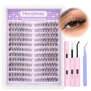 Cat Eye Lash Clusters Kit Natural Lash Extensions Kit 216 Pcs Wispy Cluster Eyelash Extensions C Curl Inidvidual Lashes Kit with Lash Bond and Seal and Tweezers by Mavphnee