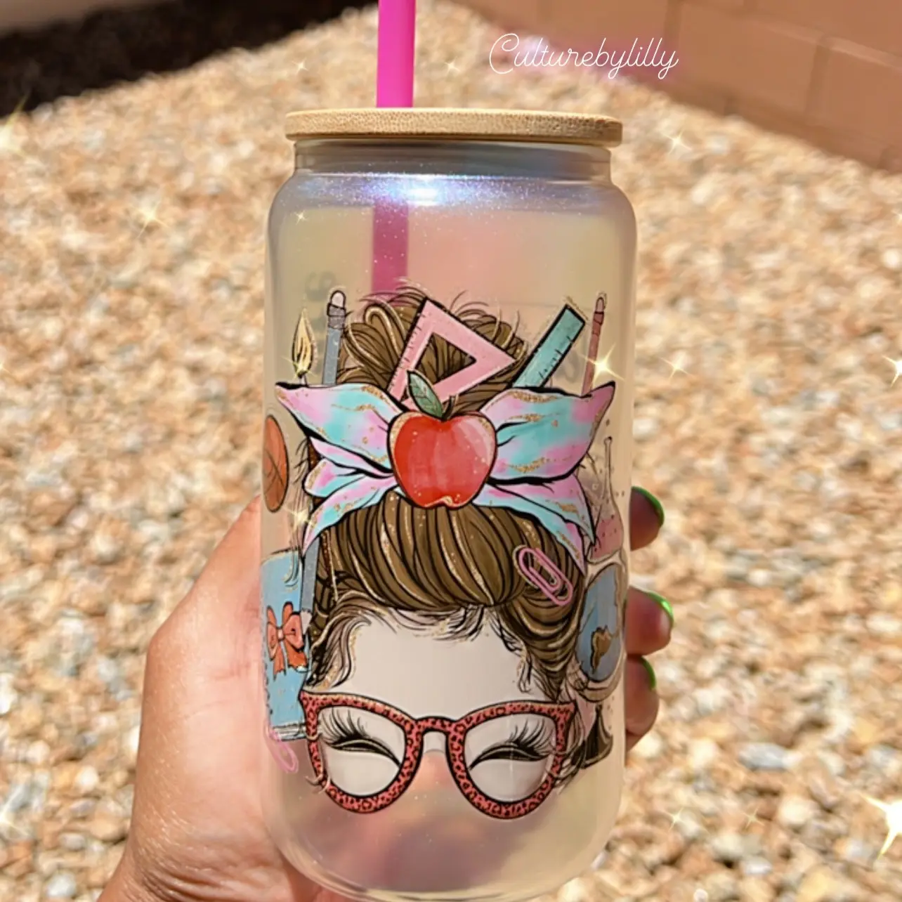 Teacher Life Iridescent Glass Cup