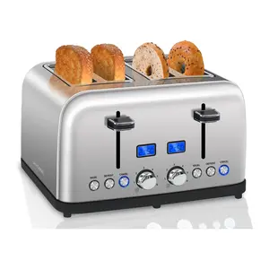Toaster 4 Slice, LCD Display, 6 Shade Settings Stainless Toaster, 1.5'' Wide Slots, Digital Toaster for Bagel, Defrost, Reheat, Dual Control, Removable Crumb Tray, 1500W stainless steel kitchen  toaster Appliances Bread