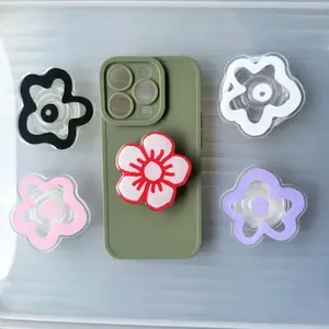 Magnetic Purple Flower Phone Grip, Solid Color Foldable Phone Holder & Stand, Cute Aesthetic Accessory for Kindle & Mobile