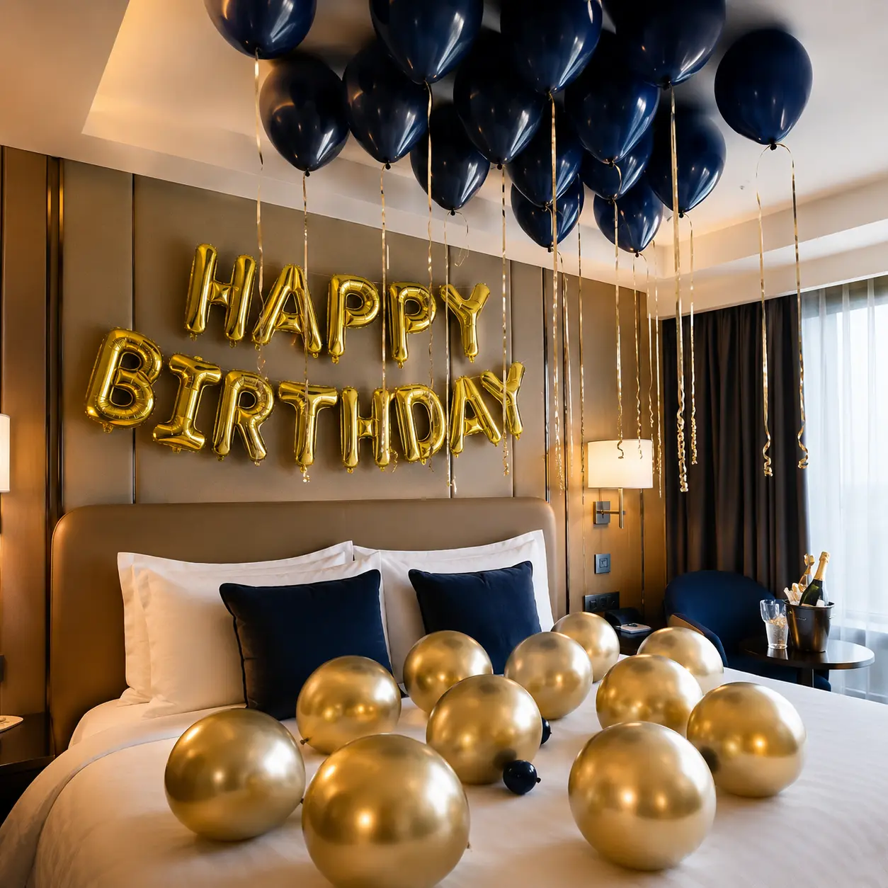 43PCS Navy Blue Gold Birthday Balloons Set, Happy Birthday Foil Balloons, Dark Blue Latex Balloons, Gold Latex Balloons with Glue Dots for Men Boys Women Adult Birthday Room Decor
