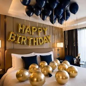 43PCS Navy Blue Gold Birthday Balloons Set, Happy Birthday Foil Balloons, Dark Blue Latex Balloons, Gold Latex Balloons with Glue Dots for Men Boys Women Adult Birthday Room Decor