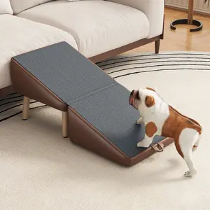 Brown Wooden 2-in-1 Foldable Dog Stairs Ramp, Split Ottoman Non-Slip Pet Steps for Small Medium Dogs Cats, Joint Protection Pet Climbing Ladder for Couch Bed Furniture Access