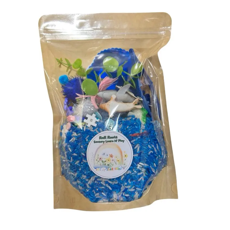 Sensory Activity Ocean Colored Rice Set for Kids Fine Motor Skills & Cognitive Development Blue Rice Play Set with Accessories