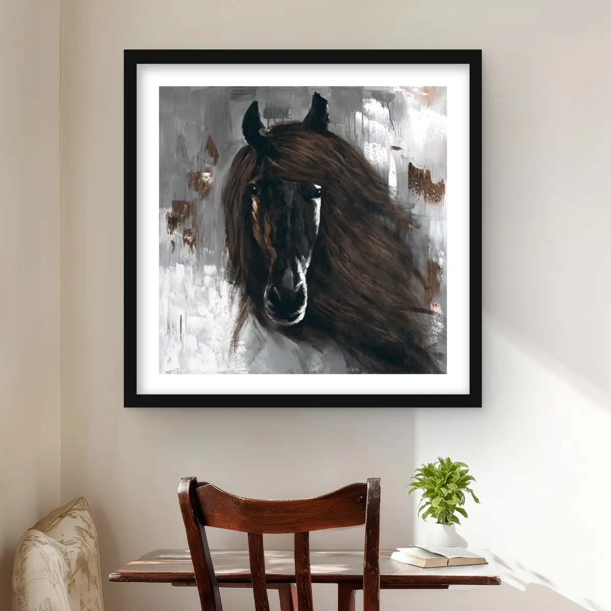 Begin Home Decor C1FM2424D7GWNH 24 x 24 in. Dark Brown Horse - Rustic Livingroom Framed Print Wall Art for Decor